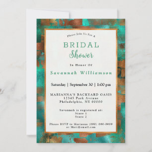 Elegant Teal Copper Abstract Chic Bridal Shower Invitation