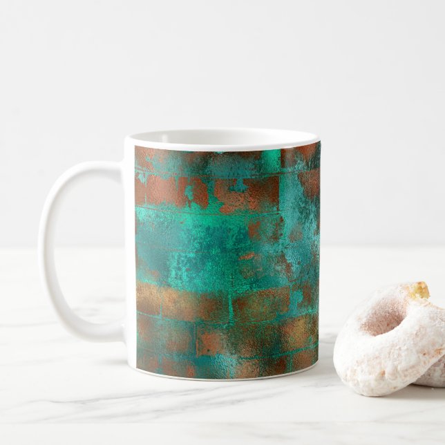 Elegant Teal Copper Abstract Chic Coffee Mug (With Donut)