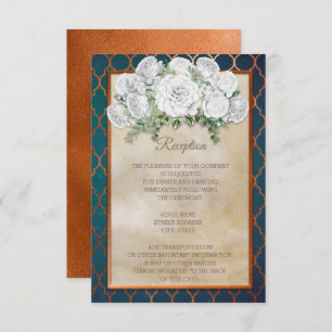Elegant Teal Copper White Floral Wedding Reception Invitation