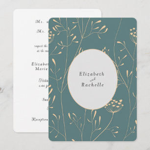Elegant Teal Cream Flowers Grasses Invitation