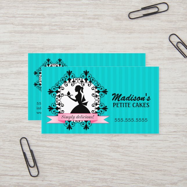 Elegant Teal Cupcake Lady Business Card (Front/Back In Situ)