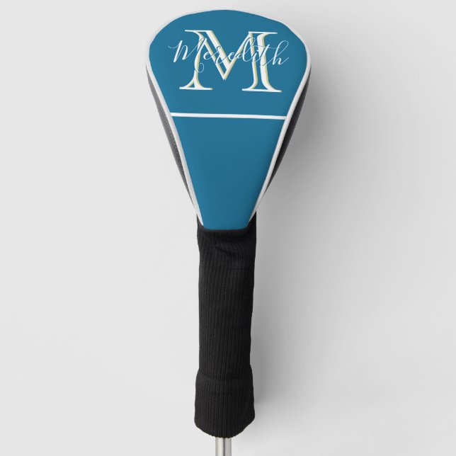 Elegant Teal Custom Monogram Name  Golf Head Cover (Front)