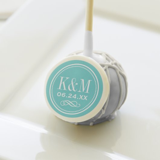Elegant Teal Custom Wedding Monogram Initials Cake Pops (Front Insitu)