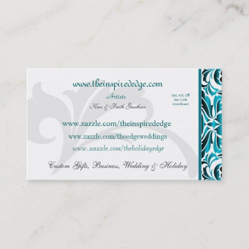 Elegant Teal Damask Artist Scroll Business Card