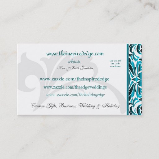 Customizable Elegant Teal Damask Artist Scroll Business Card