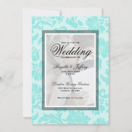 Elegant teal damask custom wedding invitation