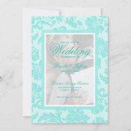 Elegant teal damask custom wedding invitation