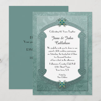 Elegant Teal Damask Jewels Anniversary Invitation