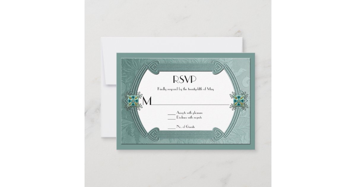 Elegant Teal Damask Jewels Rsvp Card Zazzle