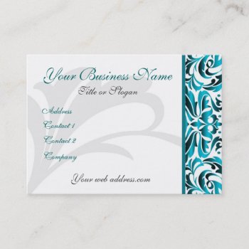 Elegant Teal Damask Scroll Business Card by TheInspiredEdge at Zazzle