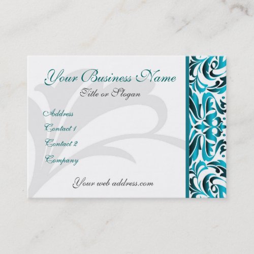 Elegant Teal Damask Scroll Business Card