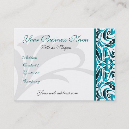 Customizable Elegant Teal Damask Scroll Business Card