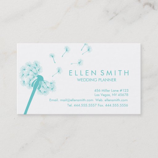 Customizable Elegant Teal Dandelion Business Card
