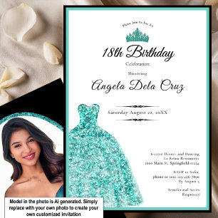 Elegant teal dress 18th birthday debut invitation