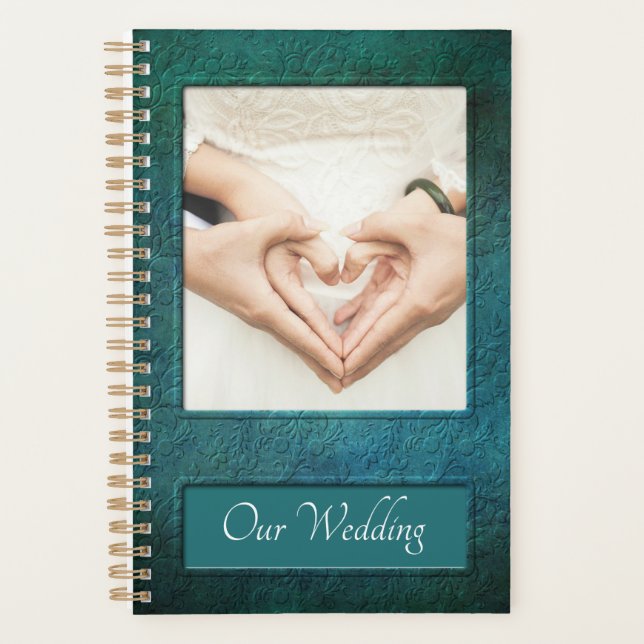 Elegant Teal Embossed Wedding   Planner (Front)