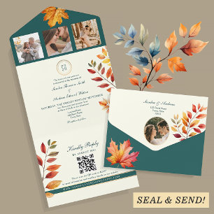 Elegant Teal Fall Wedding All In One Invitation
