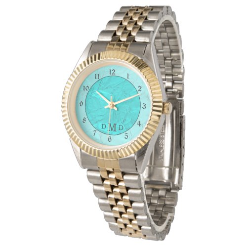 Elegant Teal Faux Foil Monogram Watch