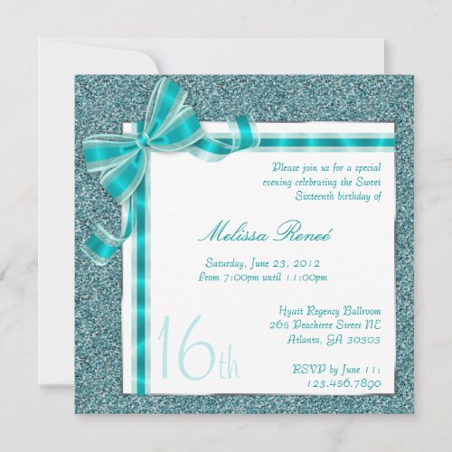 Elegant Teal Glitter Invite with Bow
