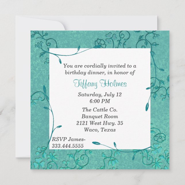 Elegant Teal Fleur birthday invitation (Front)