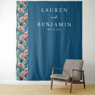 Elegant Teal Floral Border Tapestry