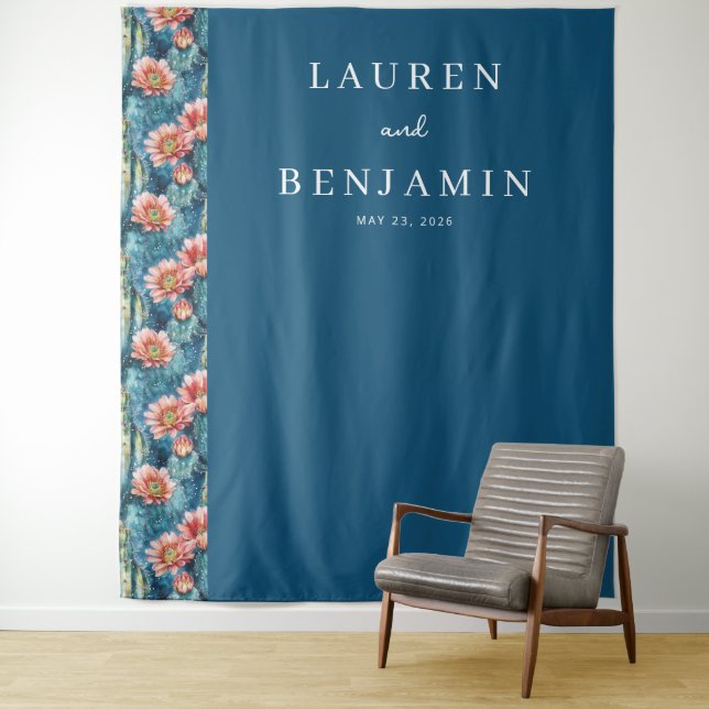 Elegant Teal Floral Border Tapestry (In Situ)