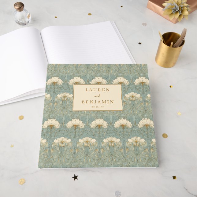Elegant Teal Floral Botanical Guest Book (Front Open)