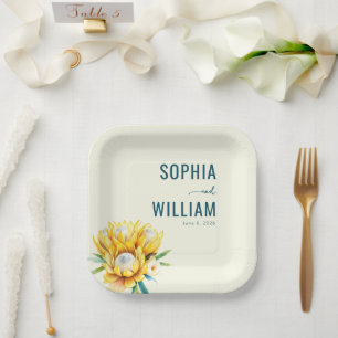 Elegant Teal Floral Illustration Paper Plates