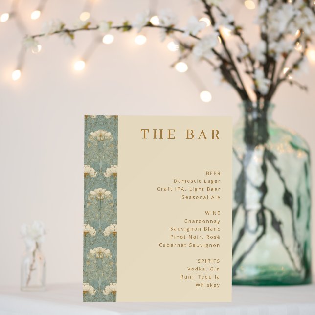 Elegant Teal Floral Menu Foam Board (In Situ (Wedding))