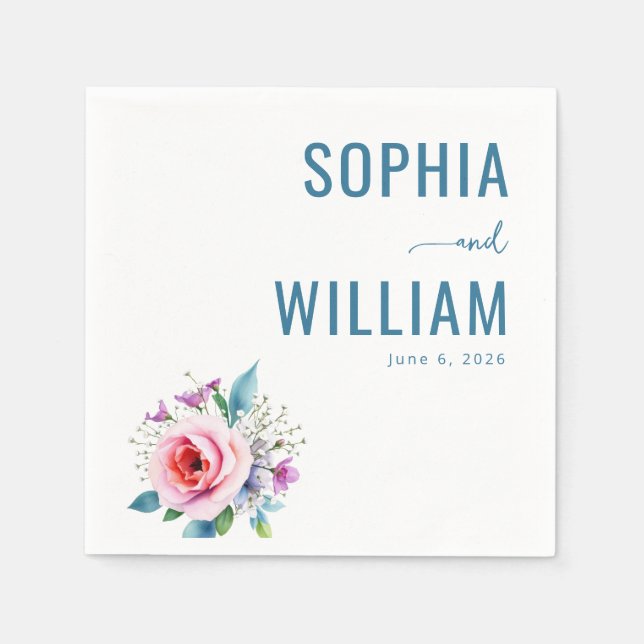 Elegant Teal Floral Napkins (Front)