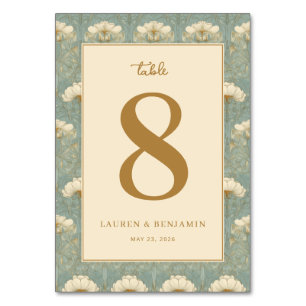 Elegant Teal Floral Number Eight Table Number