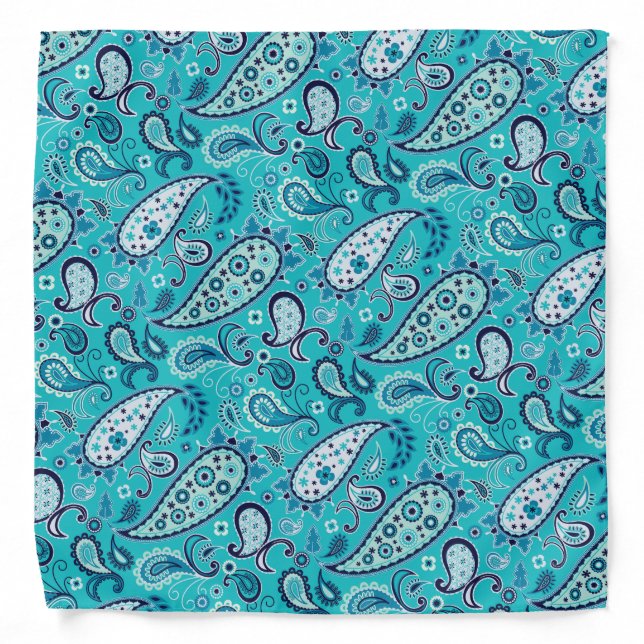 Elegant Teal Floral Paisley Bandana (Front)