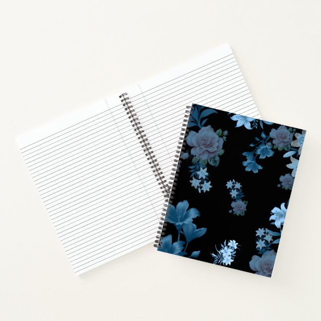 Elegant Teal Floral Pattern Spiral Notebook (Inside)