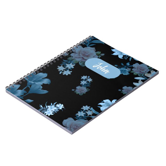 Elegant Teal Floral Pattern Spiral Notebook (Left Side)