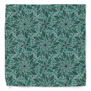 Elegant Teal Floral Pattern with Leaf Mandala Bandana