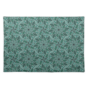 Elegant Teal Floral Pattern with Leaf Mandala  Cloth Placemat