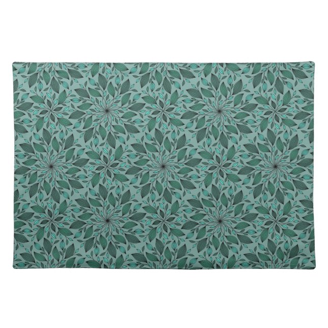 Elegant Teal Floral Pattern with Leaf Mandala  Cloth Placemat (Front)