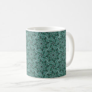 Elegant Teal Floral Pattern with Leaf Mandala Coffee Mug