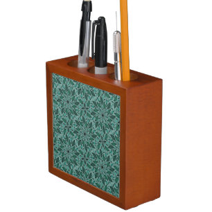 Elegant Teal Floral Pattern with Leaf Mandala Desk Organizer