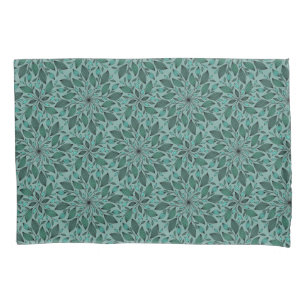 Elegant Teal Floral Pattern with Leaf Mandala  Pillow Case