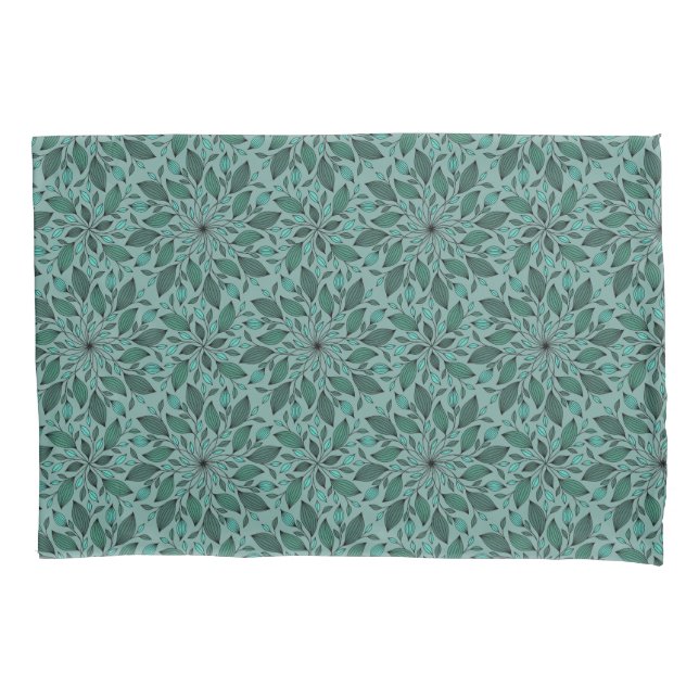 Elegant Teal Floral Pattern with Leaf Mandala  Pillow Case (Front-Left)
