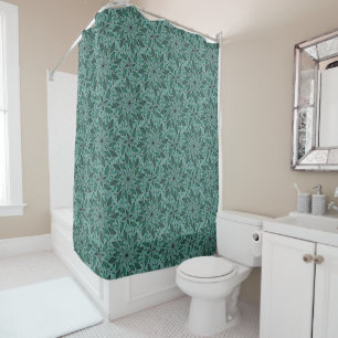 Elegant Teal Floral Pattern with Leaf Mandala Shower Curtain