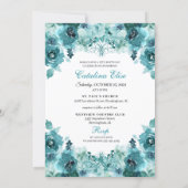 Elegant Teal Floral Quinceanera Birthday Invitation (Back)