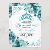 Elegant Teal Floral Quinceanera Birthday Invitation (Front/Back)