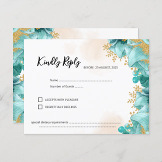 Elegant Teal Floral RSVP Card