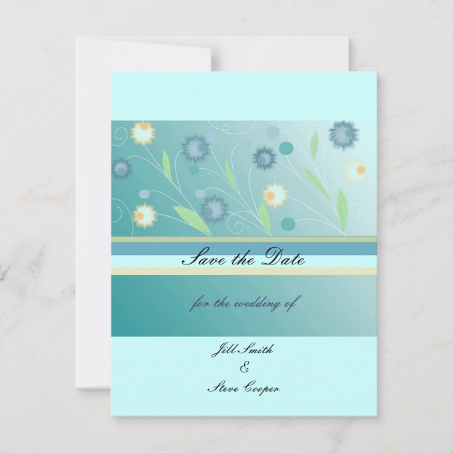 Elegant Teal Floral  Save the Date (Front)