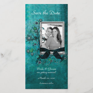 Elegant Teal Floral Save the Date Photo Cards