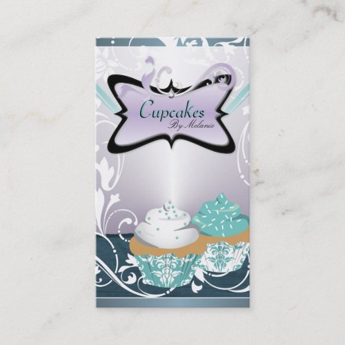 Elegant Teal Floral Swirl Cupcake Business Card