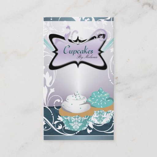Customizable Elegant Teal Floral Swirl Cupcake Business Card