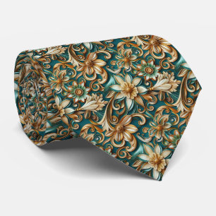 Elegant teal floral tiled pattern neck tie