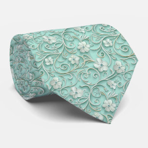 Elegant teal floral tiled pattern neck tie